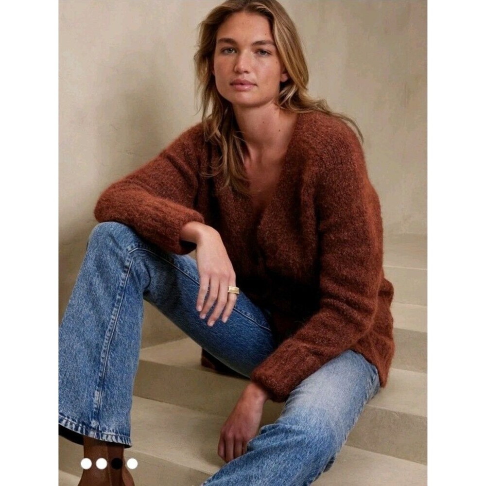 Banana Republic Italian Yarn Alpaca Brown Melli Fluffy Oversized Cardigan Size S